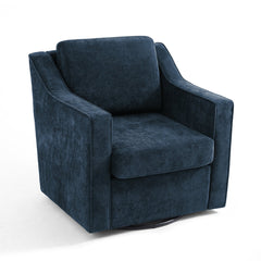 Swivel Armchair, Navy Chenille with Black Metal Legs
