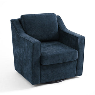 Swivel Armchair, Navy Chenille with Black Metal Legs