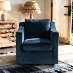 Swivel Armchair, Navy Chenille with Black Metal Legs
