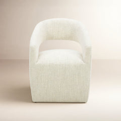 Swivel Armchair, Off White Boucle with Black Wood Legs