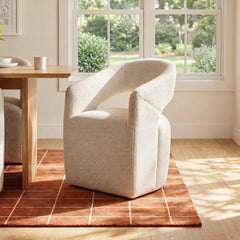 Swivel Armchair, Off White Boucle with Black Wood Legs