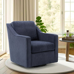 Swivel Armchair with 300 lb Weight Capacity in Blue Fabric
