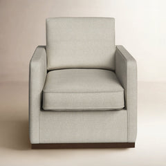 Swivel Armchair with Linen Upholstery and Black Metal Legs