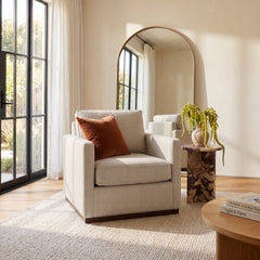 Swivel Armchair with Linen Upholstery and Black Metal Legs