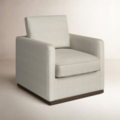 Swivel Armchair with Linen Upholstery and Black Metal Legs