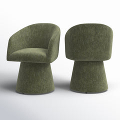 Swivel Armchairs, Set of 2, Mellow Forest Chenille with Barrel Back