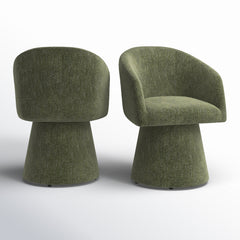 Swivel Armchairs, Set of 2, Mellow Forest Chenille with Barrel Back