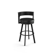 Swivel Bar Stool, 26 in Seat Height, Black Faux Leather with Black Steel Frame