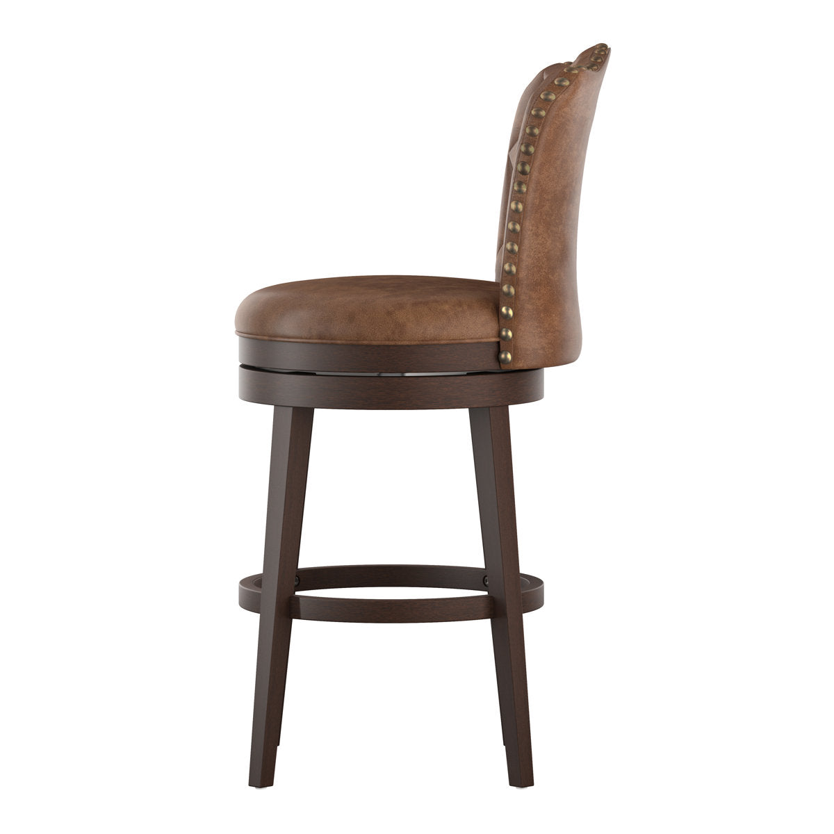 Swivel Bar Stool, 30.5 in Seat Height, Chestnut Upholstered Seat