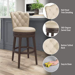 Swivel Bar Stool, 30.5 in Seat Height with Polyester Upholstered Seat