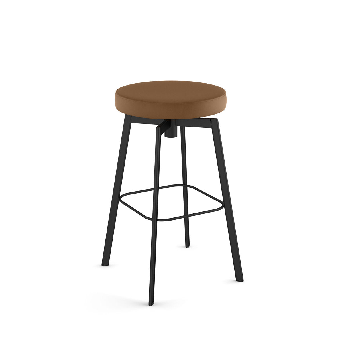 Swivel Bar Stool, 30.75 in Seat Height, Tan Faux Leather with Black Steel Frame