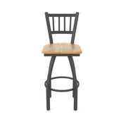 Swivel Bar Stool, 30 in Seat Height, Bronze Steel with Medium Oak Seat