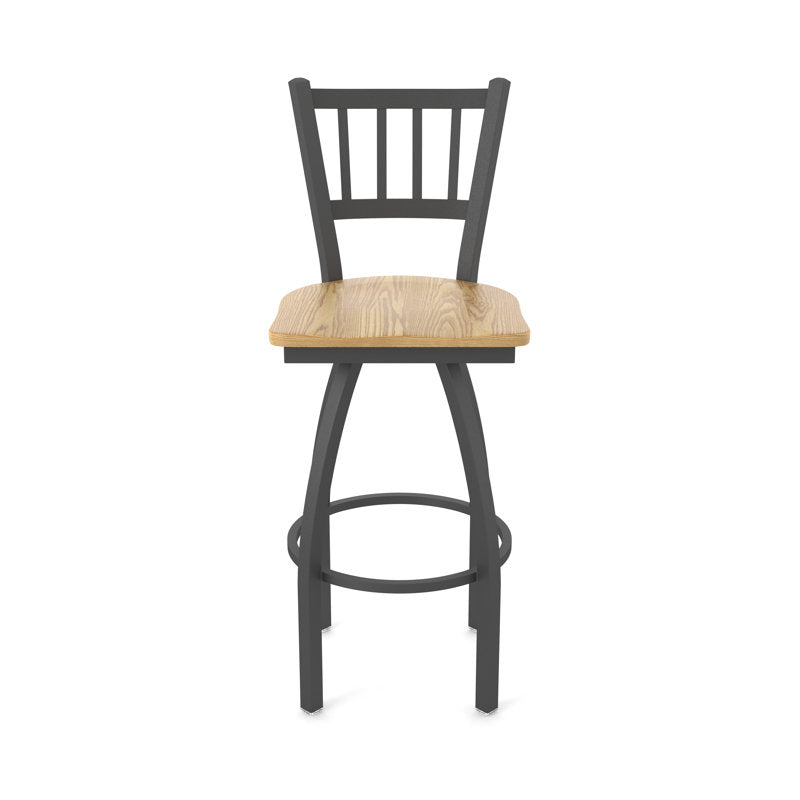 Swivel Bar Stool, 30 in Seat Height, Bronze Steel with Medium Oak Seat