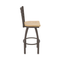 Swivel Bar Stool, 30 in Seat Height, Bronze Steel with Medium Oak Seat