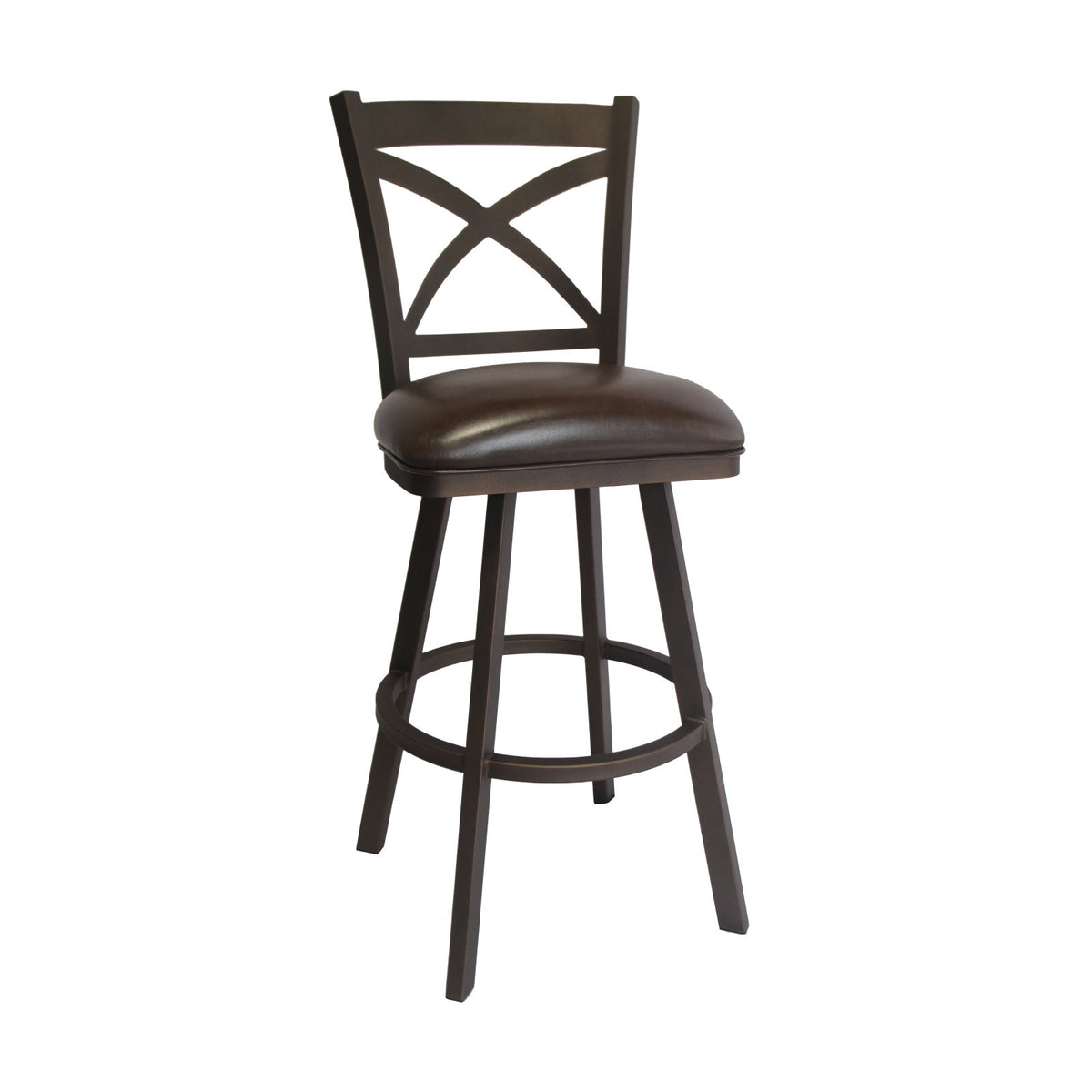 Swivel Bar Stool, 30 in Seat Height, Brown Faux Leather with Metal Frame