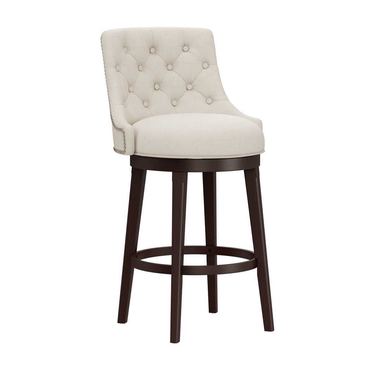 Swivel Bar Stool, 30 in Seat Height, Cream Polyester with Birch Frame