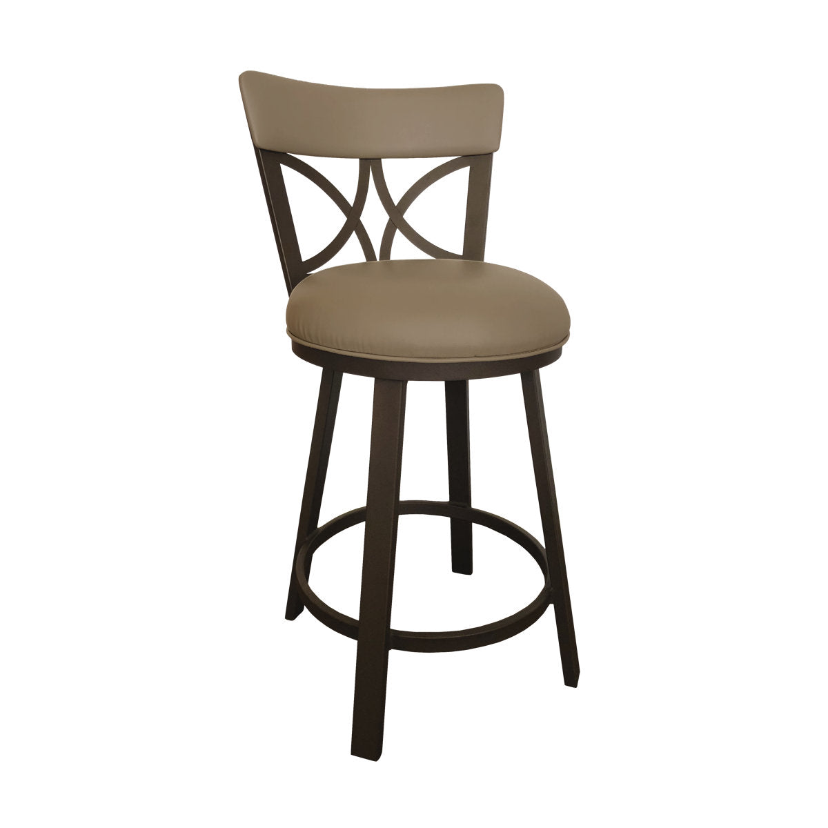Swivel Bar Stool, 30 in Seat Height, Light Brown Faux Leather with Brown Steel Frame