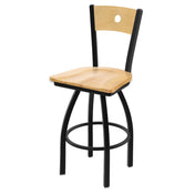 Swivel Bar Stool, 30 In Seat Height, Natural Maple Seat with Black Steel Frame