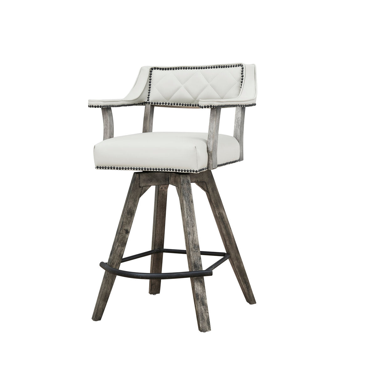 Swivel Bar Stool, 30 in Seat Height, Off-White Vinyl Seat with Gray Base