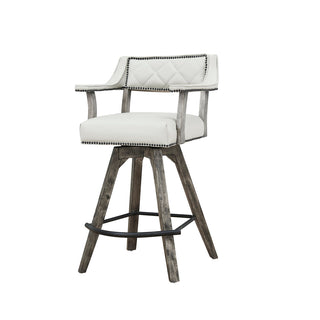 Swivel Bar Stool, 30 in Seat Height, Off-White Vinyl Seat with Gray Base