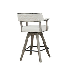 Swivel Bar Stool, 30 in Seat Height, Off-White Vinyl Seat with Gray Base