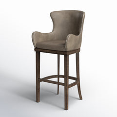 Swivel Bar Stool, 30 Inch Seat Height, Rubberwood Frame, Nailhead Trim