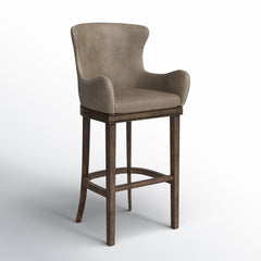 Swivel Bar Stool, 30 Inch Seat Height, Rubberwood Frame, Nailhead Trim