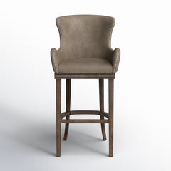 Swivel Bar Stool, 30 Inch Seat Height, Rubberwood Frame, Nailhead Trim