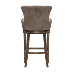 Swivel Bar Stool, 30 Inch Seat Height, Rubberwood Frame, Nailhead Trim