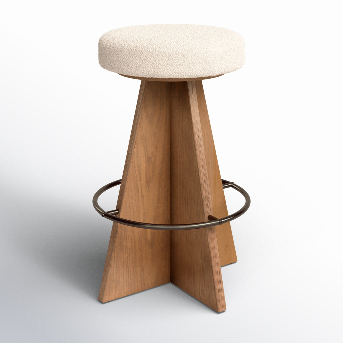 Swivel Bar Stool, 31 in Seat Height, Cream Upholstery with Oak Frame