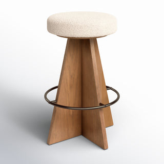 Swivel Bar Stool, 31 in Seat Height, Cream Upholstery with Oak Frame