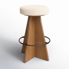Swivel Bar Stool, 31 in Seat Height, Cream Upholstery with Oak Frame