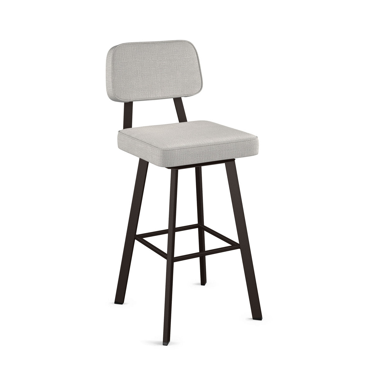 Swivel Bar Stool, Pale Gray Polyester Seat with Textured Dark Brown Steel Frame