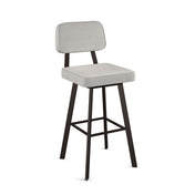 Swivel Bar Stool, Pale Gray Polyester Seat with Textured Dark Brown Steel Frame
