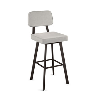 Swivel Bar Stool, Pale Gray Polyester Seat with Textured Dark Brown Steel Frame