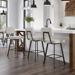 Swivel Bar Stool, Pale Gray Polyester Seat with Textured Dark Brown Steel Frame