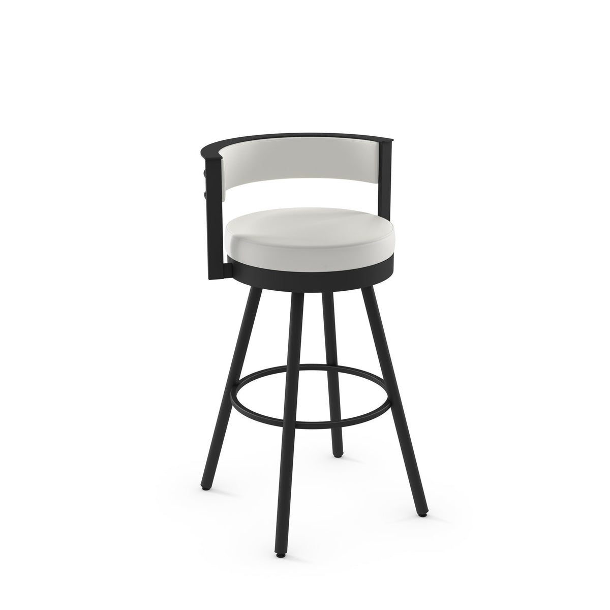 Swivel Bar Stool, White Faux Leather with Black Steel Frame