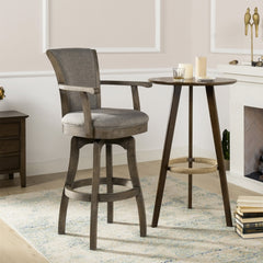 Swivel Bar Stool with Footrest in Heathered Gray Linen