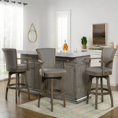 Swivel Bar Stool with Footrest in Heathered Gray Linen