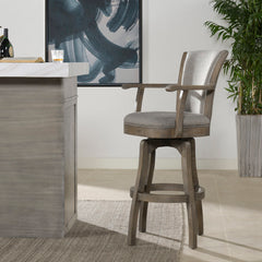 Swivel Bar Stool with Footrest in Heathered Gray Linen