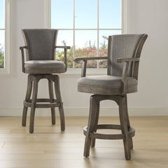 Swivel Bar Stool with Footrest in Heathered Gray Linen
