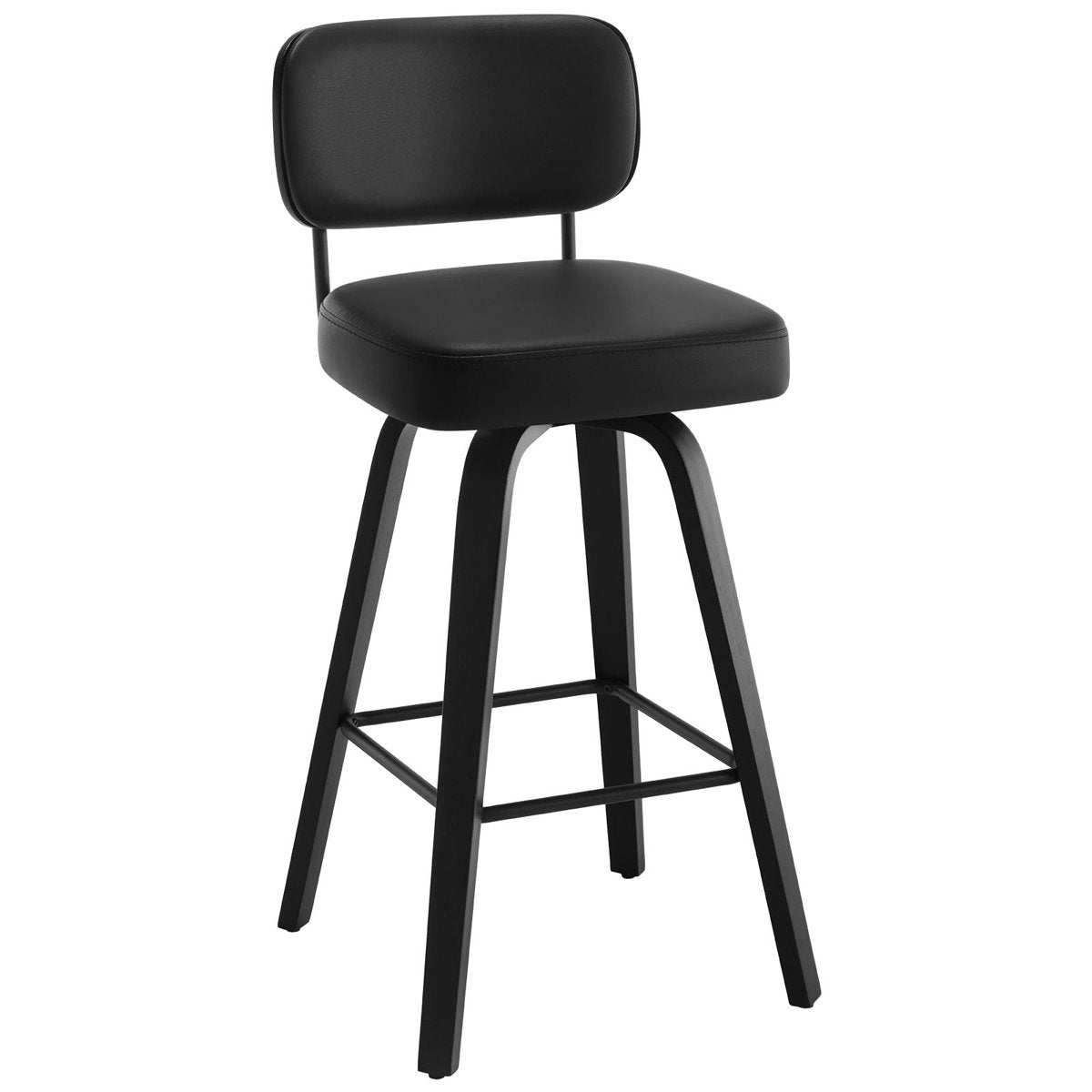 Swivel Bar Stools, Set of 2, Black Faux Leather with Low Back