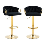 Swivel Bar Stools, Set of 2, Black Velvet, Gold Metal Base
