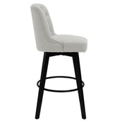 Swivel Bar Stools, Set of 2, Greige Fabric with Beech Wood Legs
