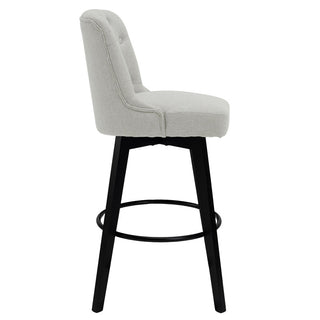 Swivel Bar Stools, Set of 2, Greige Fabric with Beech Wood Legs