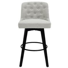Swivel Bar Stools, Set of 2, Greige Fabric with Beech Wood Legs