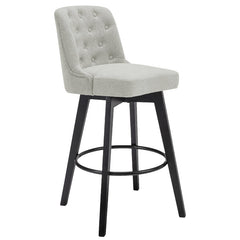 Swivel Bar Stools, Set of 2, Greige Fabric with Beech Wood Legs