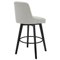 Swivel Bar Stools, Set of 2, Greige Fabric with Beech Wood Legs