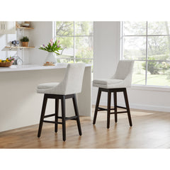 Swivel Bar Stools, Set of 2, Ivory Fabric with Espresso Wood Base