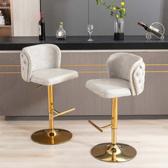 Swivel Bar Stools, Set of 2, White Faux Leather, Gold Metal Base